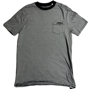 Guess Men XS Black White Horizontal Thin Striped Short Sleeve Tee T-shirt Top
